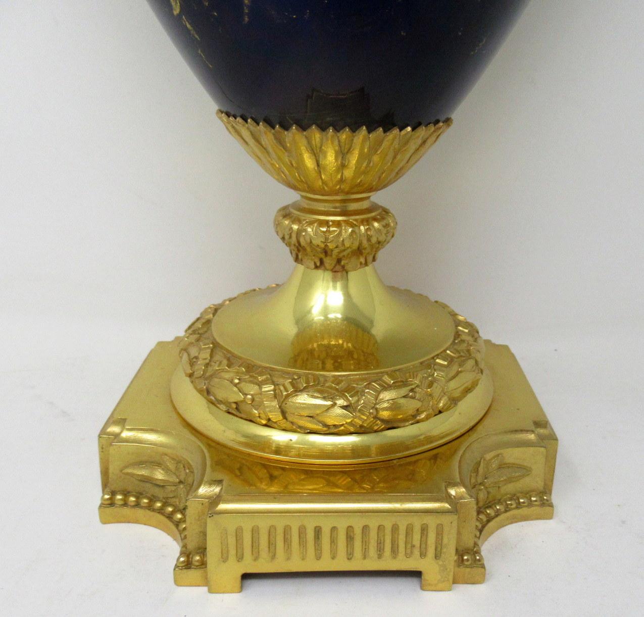 Antique French Sèvres Gilt Bronze Porcelain Vase Ormolu Cobalt Blue Table Lamp 3