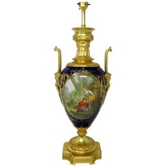 Antique French Sèvres Gilt Bronze Porcelain Vase Ormolu Cobalt Blue Table Lamp