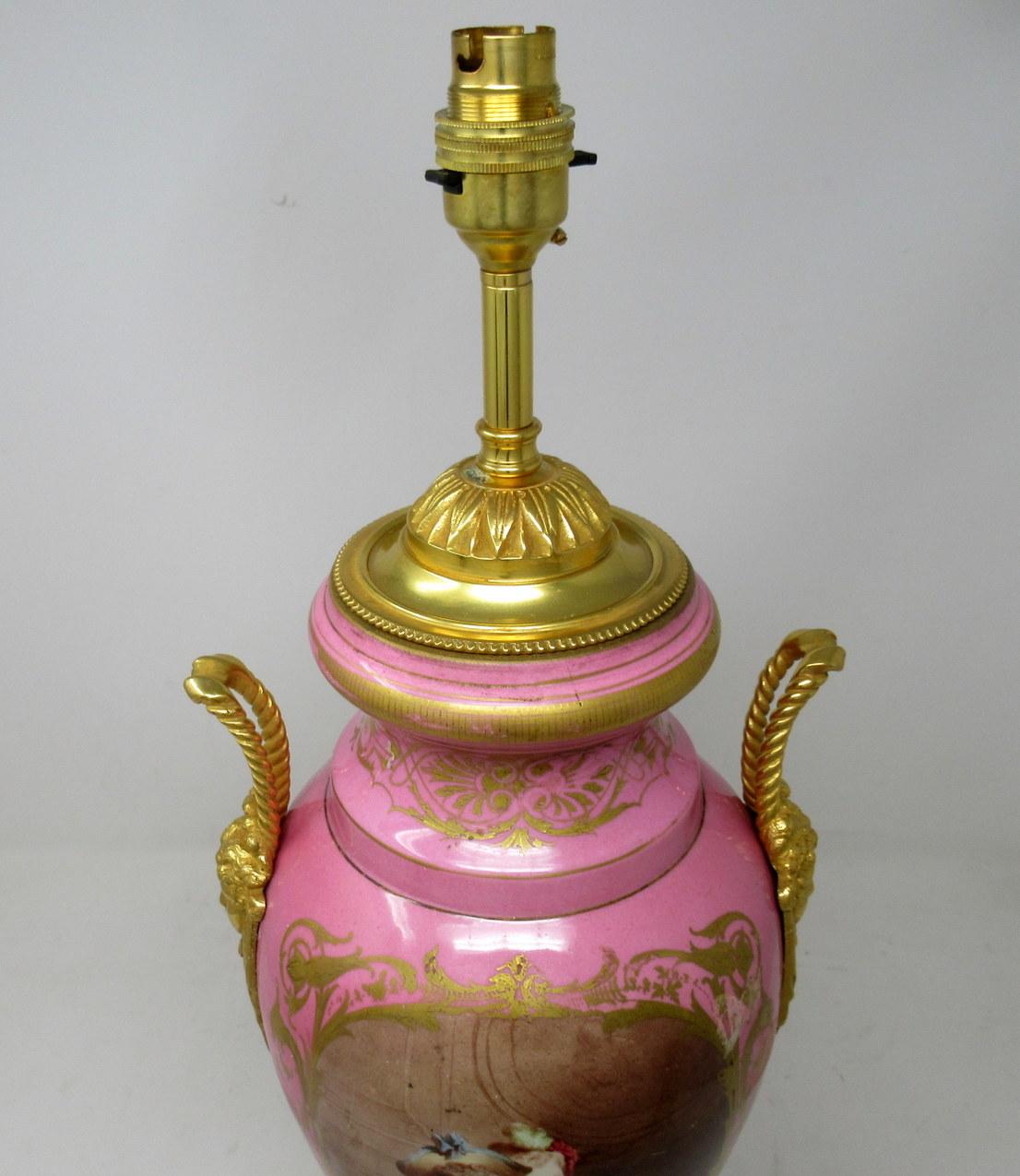 Antique French Sèvres Gilt Bronze Porcelain Vase Ormolu Pompador Pink Table Lamp 3