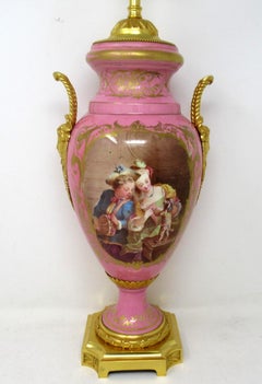 Antique French Sèvres Gilt Bronze Porcelain Vase Ormolu Pompador Pink Table Lamp