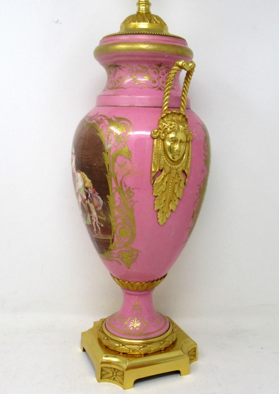 Late Victorian Antique French Sèvres Gilt Bronze Porcelain Vase Ormolu Pompador Pink Table Lamp
