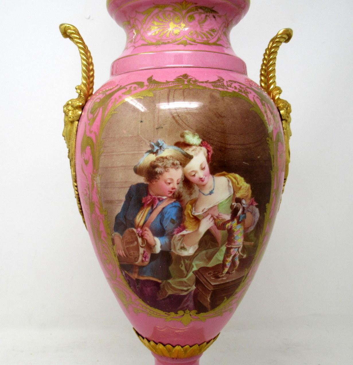 19th Century Antique French Sèvres Gilt Bronze Porcelain Vase Ormolu Pompador Pink Table Lamp