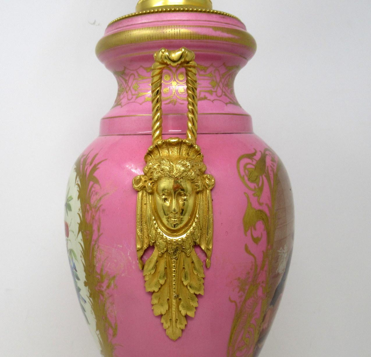 Antique French Sèvres Gilt Bronze Porcelain Vase Ormolu Pompador Pink Table Lamp 1
