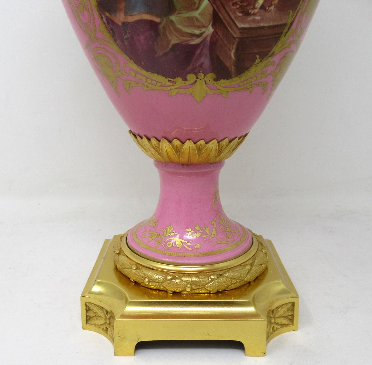 Antique French Sèvres Gilt Bronze Porcelain Vase Ormolu Pompador Pink Table Lamp 2