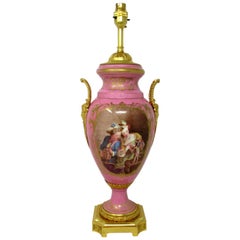 Antike französische Sèvres Vergoldete Bronze Porzellan Vase Ormolu Pompador Rosa Tischlampe