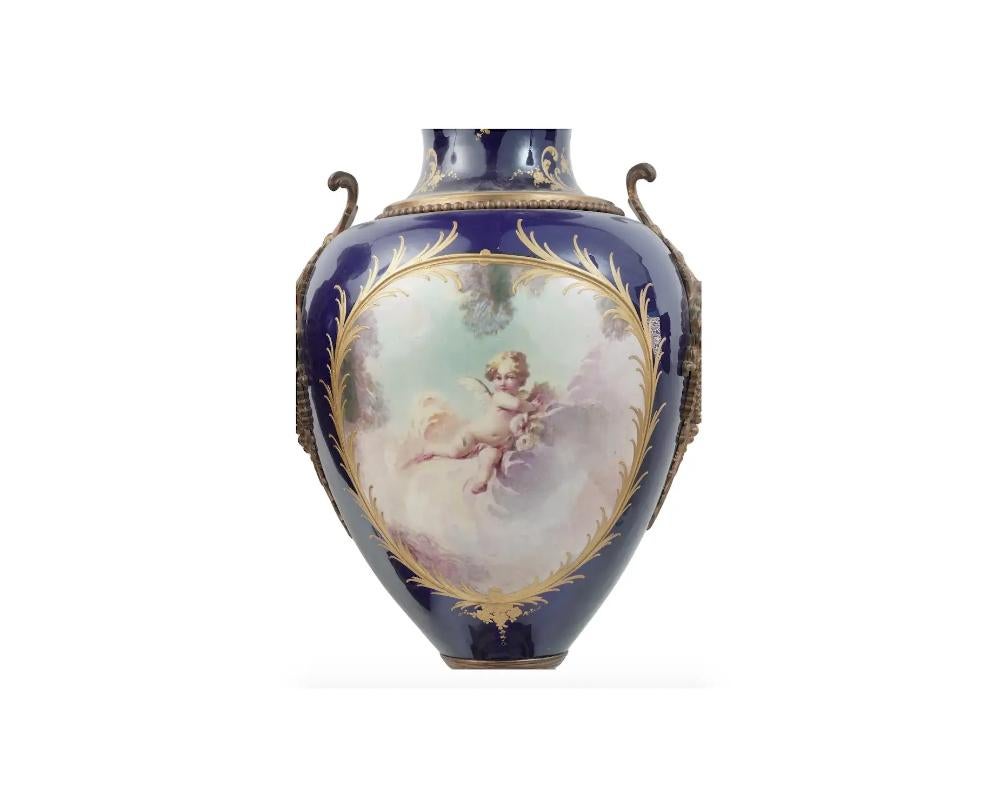 19th Century Antique French Sevres Gilt Bronze Porcelain Vases For Sale