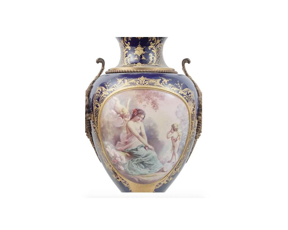 Antique French Sevres Gilt Bronze Porcelain Vases For Sale 2