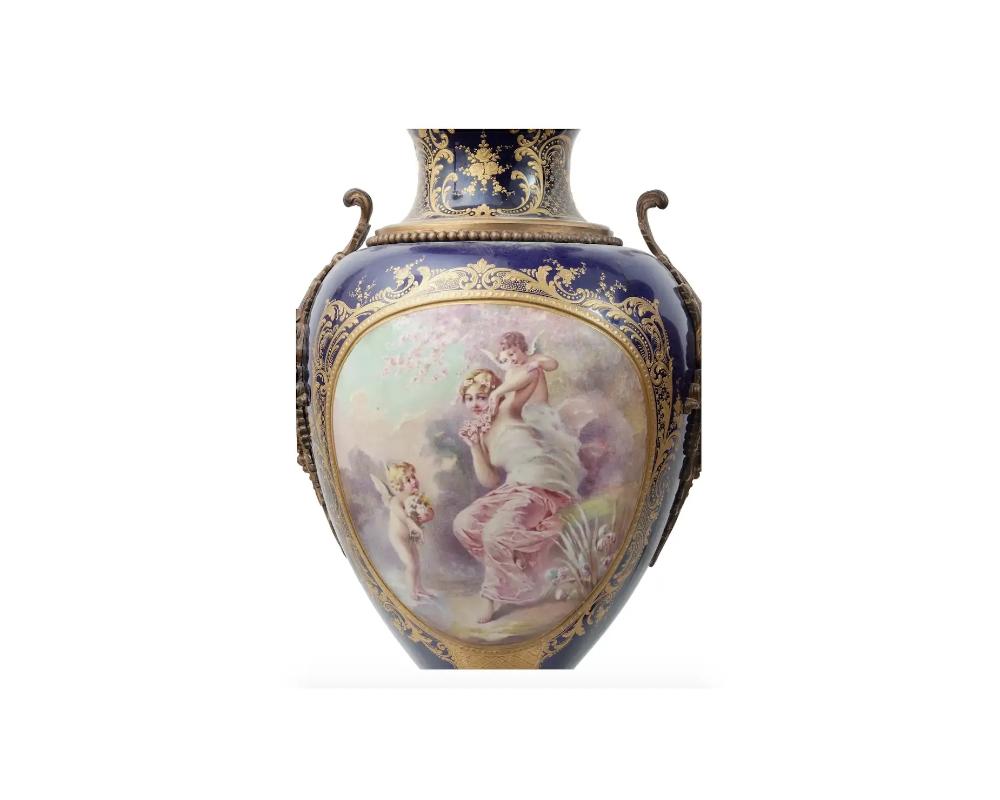 Antique French Sevres Gilt Bronze Porcelain Vases For Sale 3