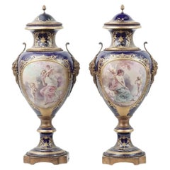 Antique French Sevres Gilt Bronze Porcelain Vases