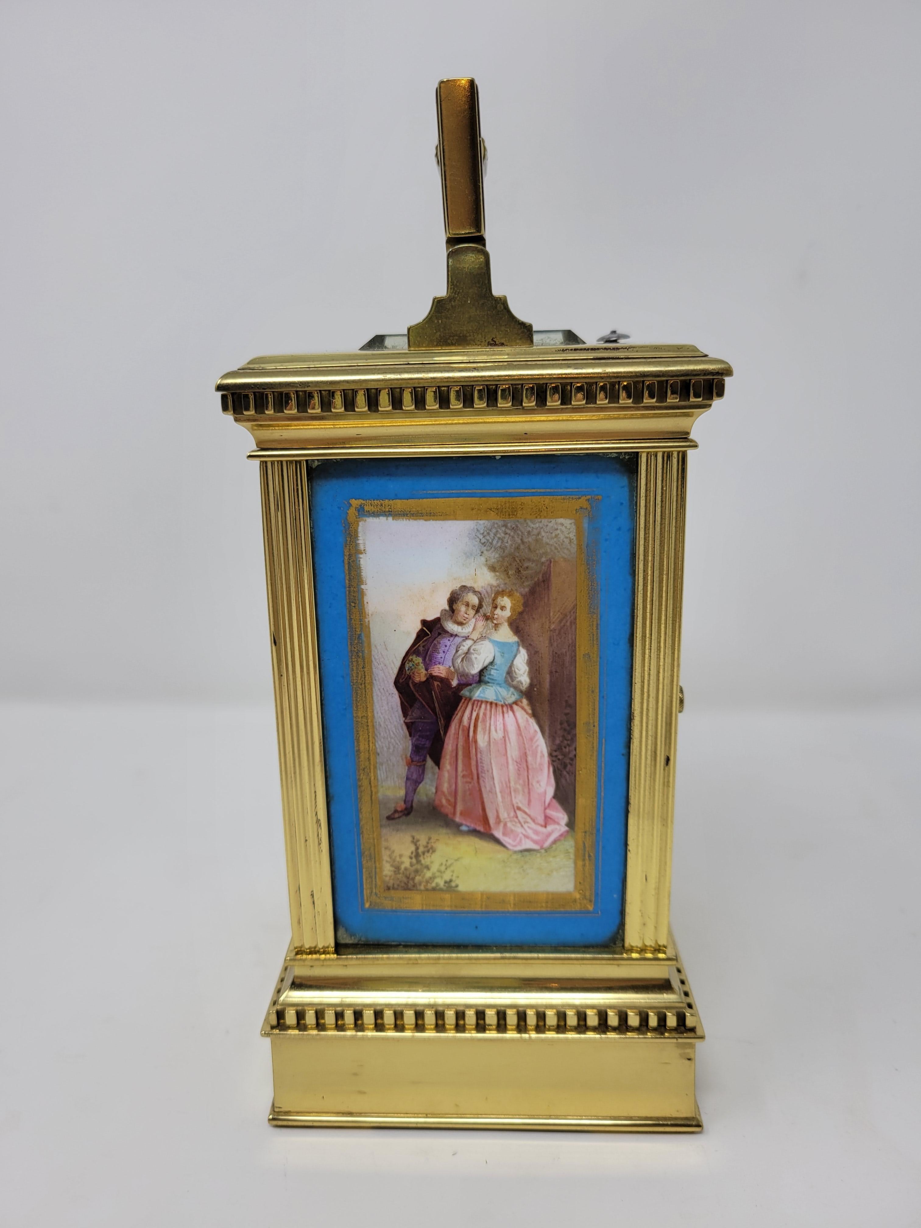 Antique French Sevres Gold Bronze Carriage Clock In Good Condition For Sale In New Orleans, LA