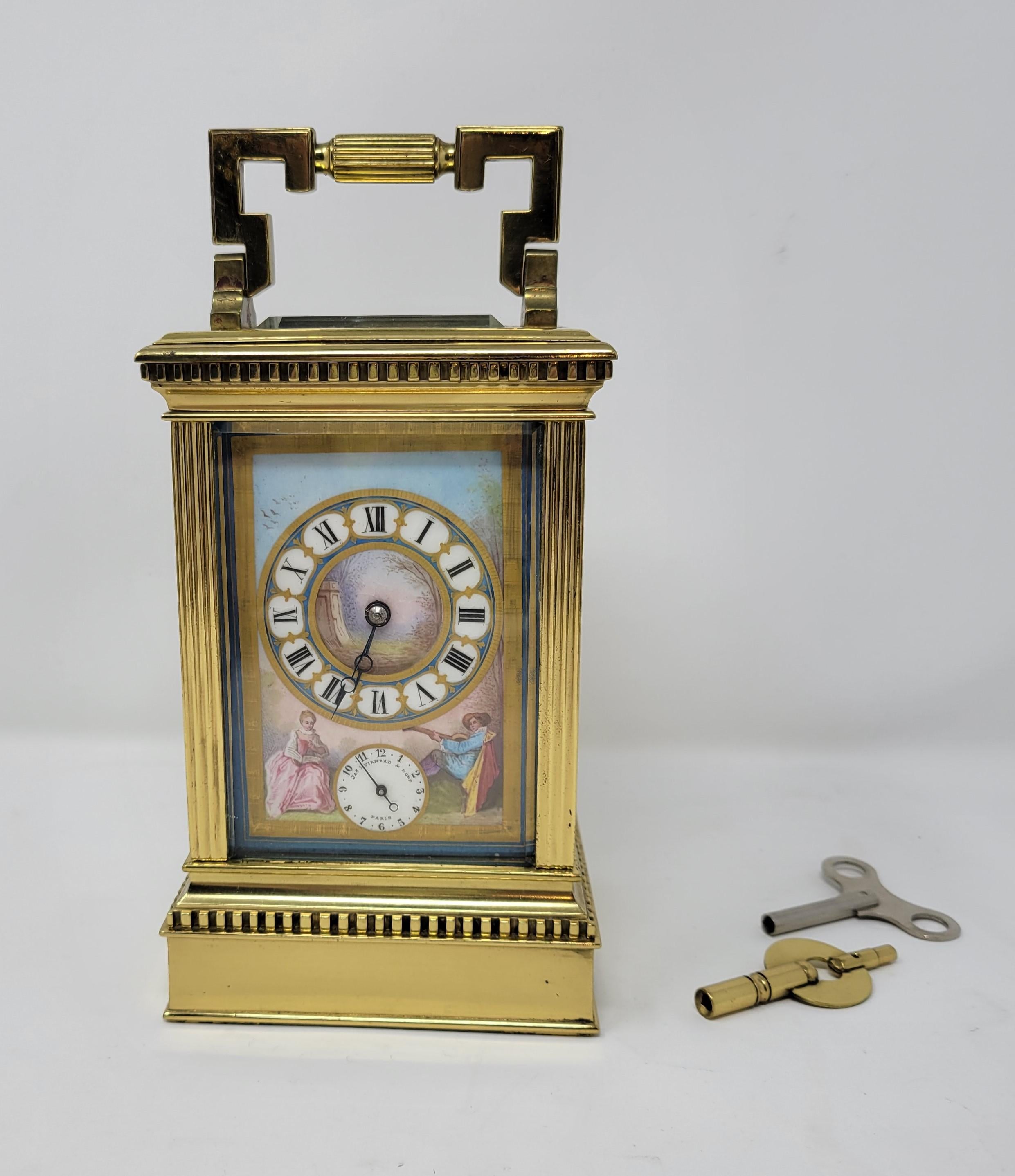 Antique French Sevres Gold Bronze Carriage Clock For Sale 1