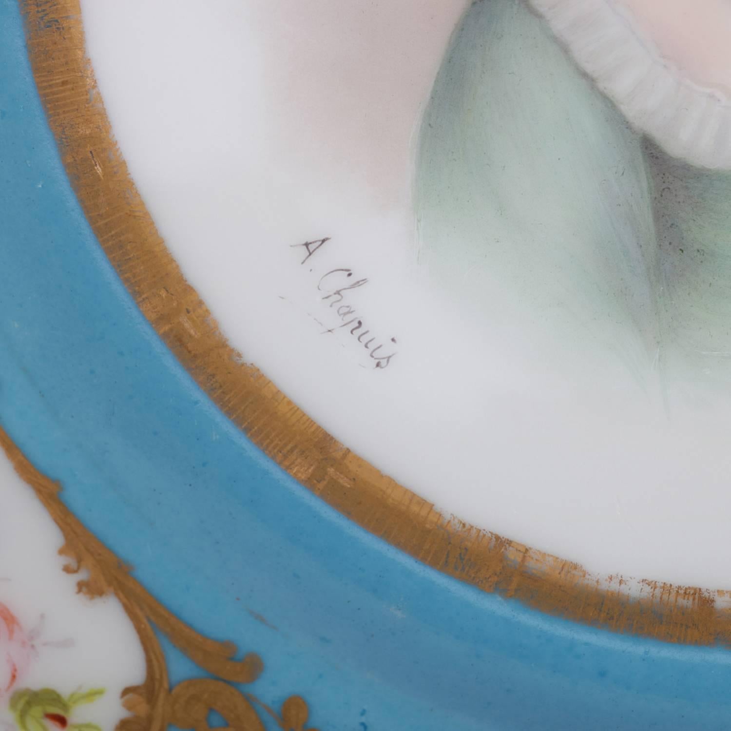 Antique French Sevres Hand-Painted & Gilt Porcelain Artist Signed Portrait Plate 1
