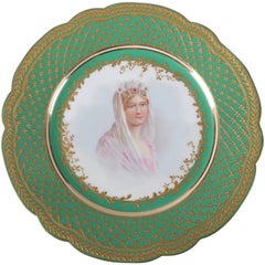 Antique French Sevres Hand-Painted & Gilt Porcelain Artist Signed Portrait Plate