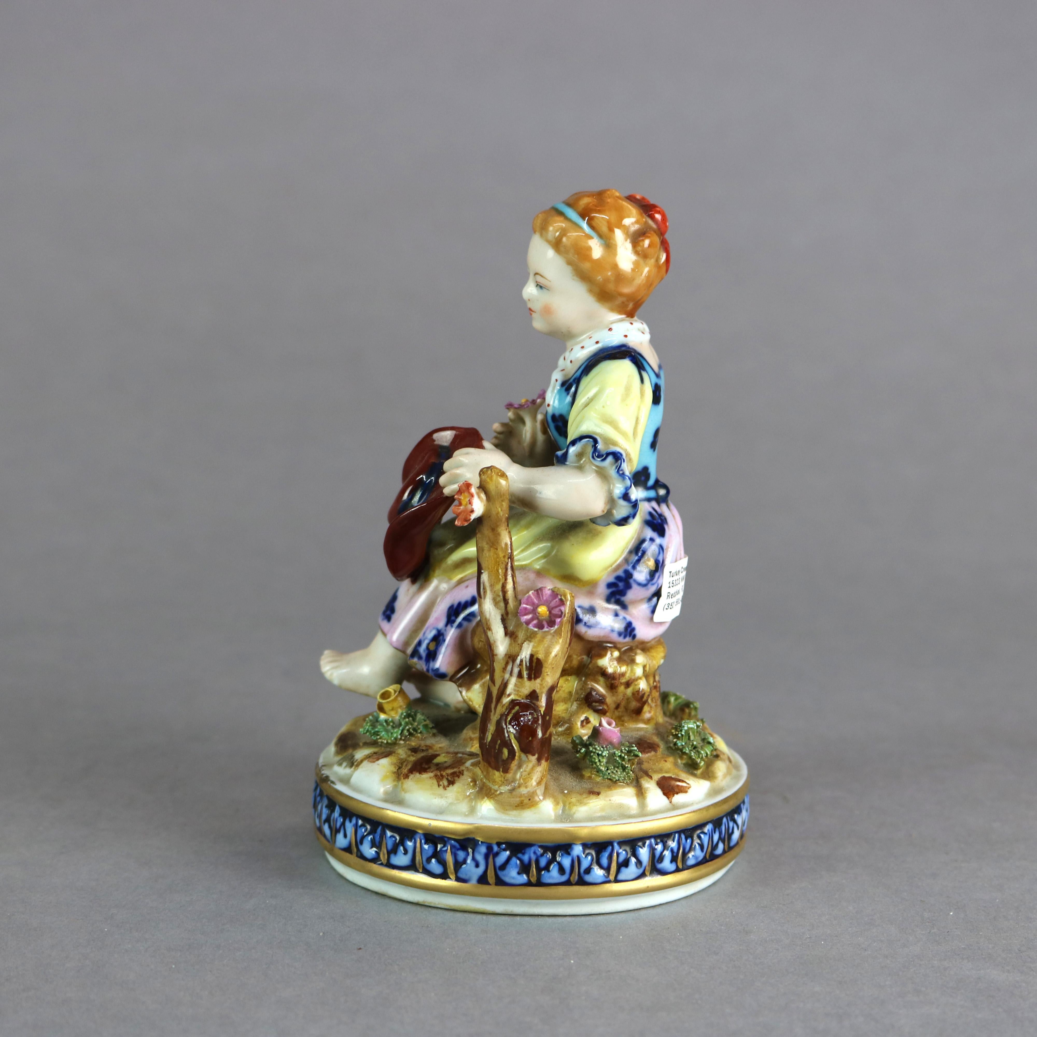 Antique French Sevres Hand Painted Porcelain Figural Grouping of Girl, c1880 1