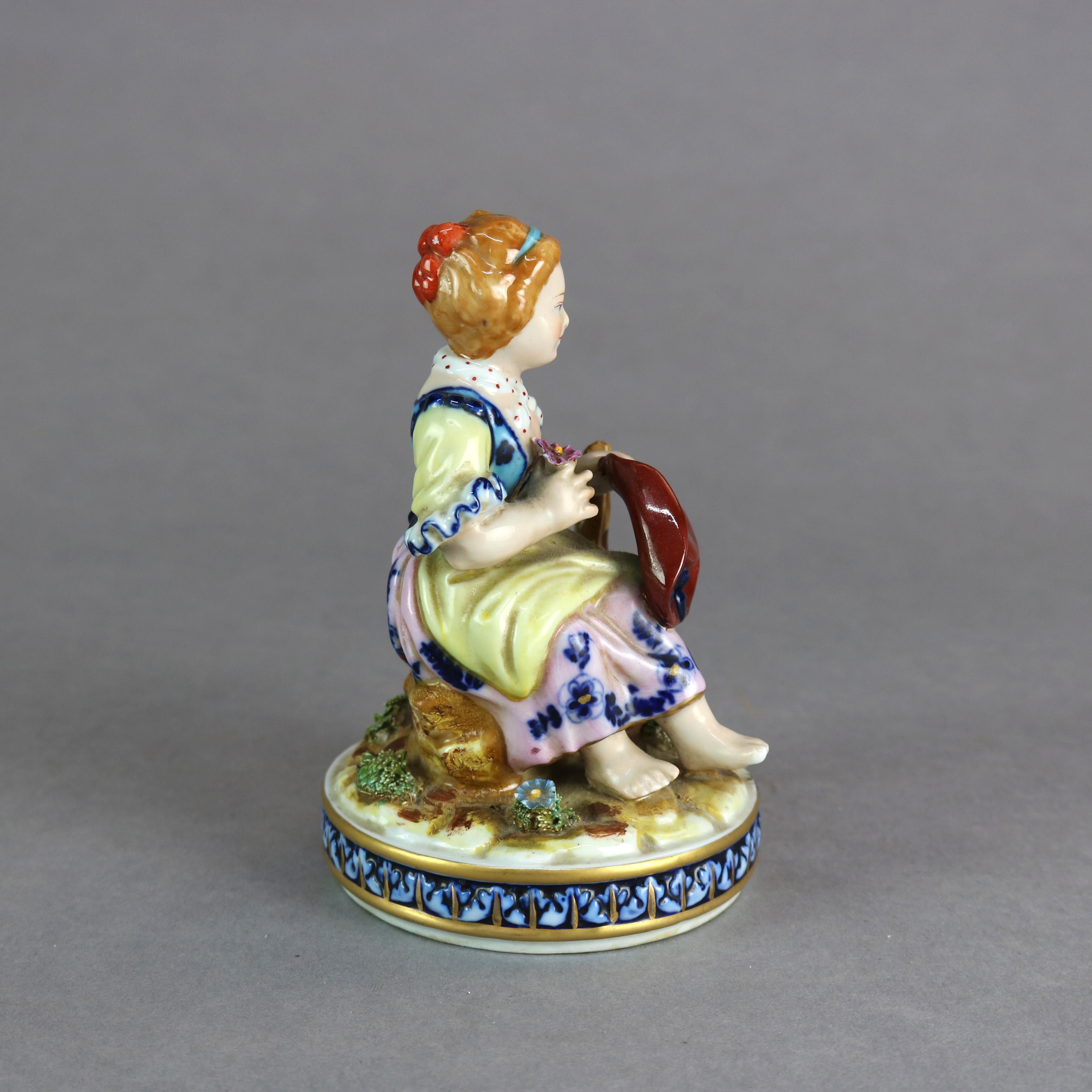 Antique French Sevres Hand Painted Porcelain Figural Grouping of Girl, c1880 4