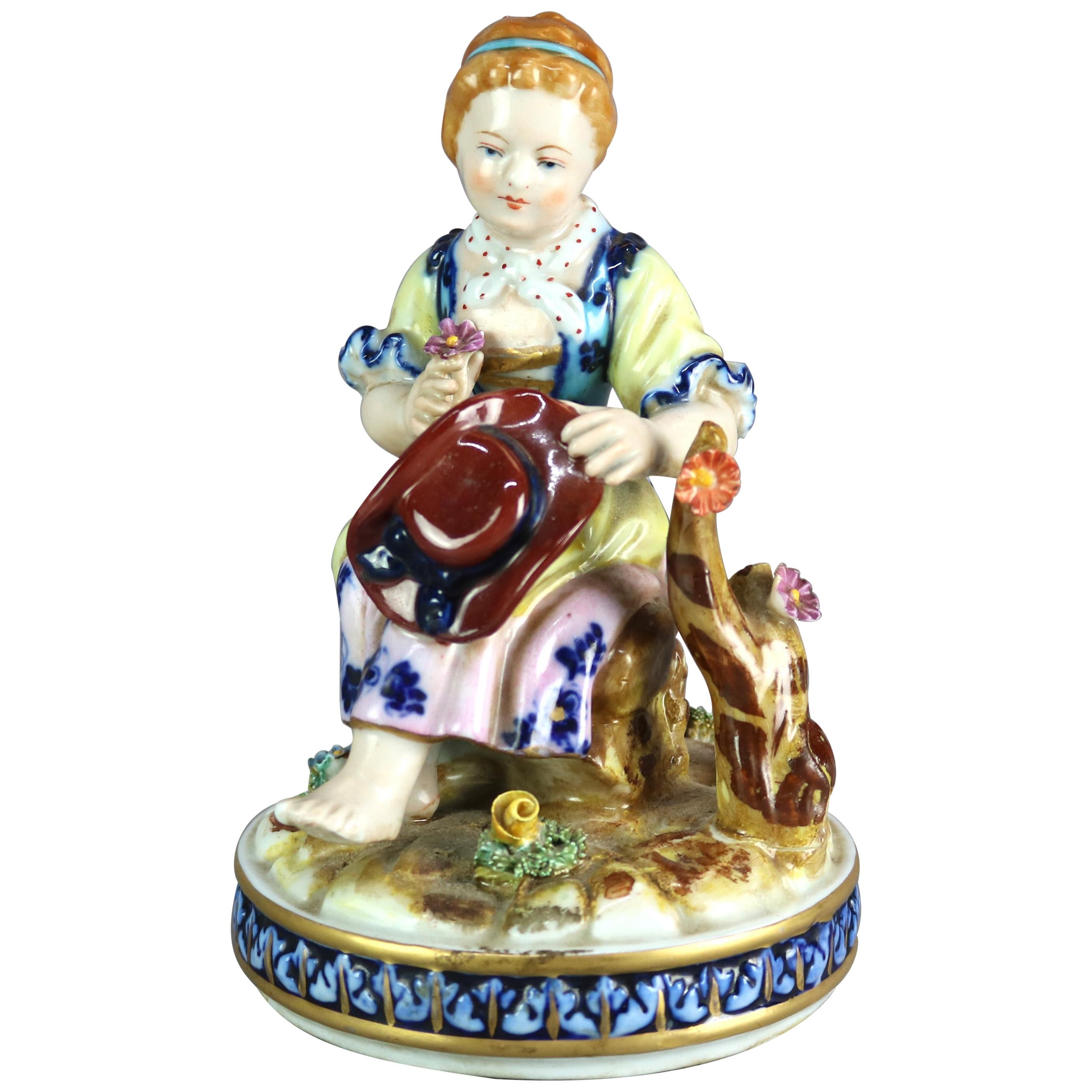 Antique French Sevres Hand Painted Porcelain Figural Grouping of Girl, c1880