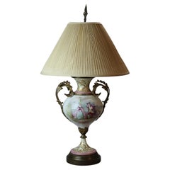 Antique French Sevres Hand Painted Porcelain & Gilt Ormolu Lamp C1880