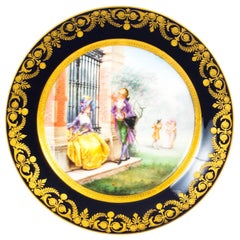 Ancienne assiette française de Sèvres en porcelaine dorée peinte à la main, 19ème siècle