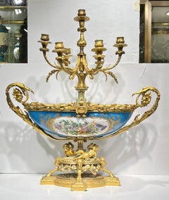 Antique French Sevres Louis XV Style Porcelain Bronze Centerpiece Candelabrum
