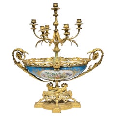 Antique French Sevres Louis XV Style Porcelain Bronze Centerpiece Candelabrum