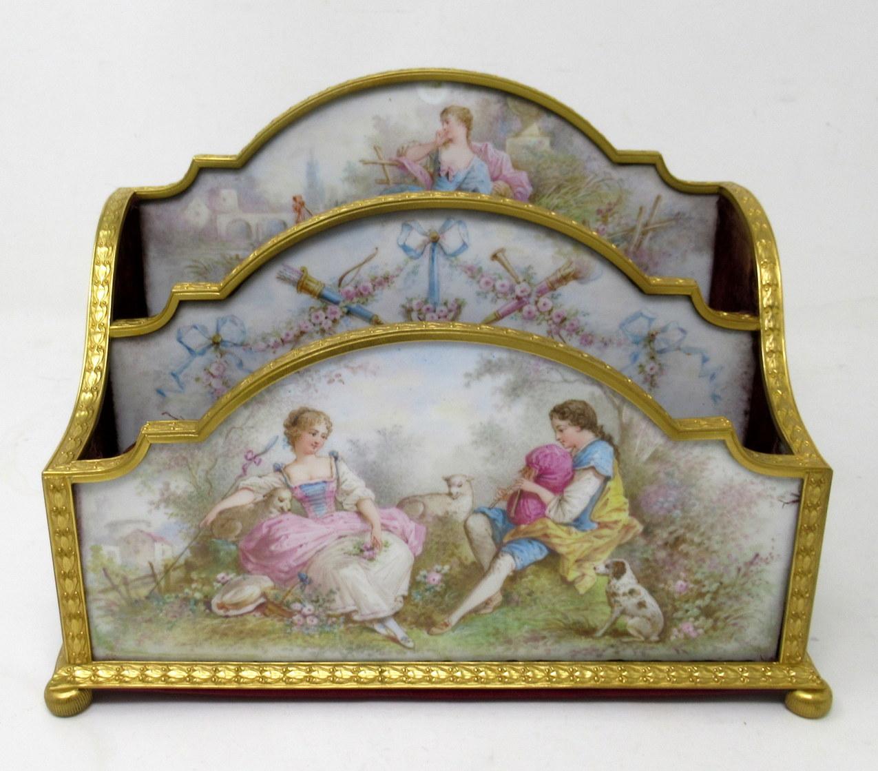 Victorian Antique French Sevres Ormolu Gilt Bronze Dore Letters Holder Inkwell Desk Set