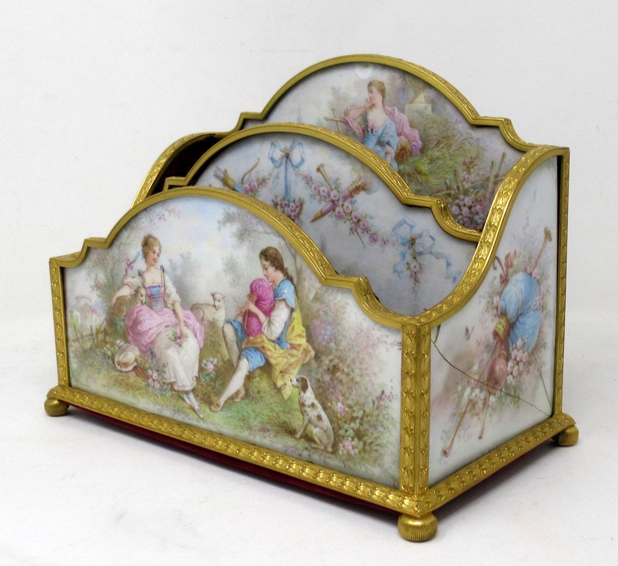 19th Century Antique French Sevres Ormolu Gilt Bronze Dore Letters Holder Inkwell Desk Set