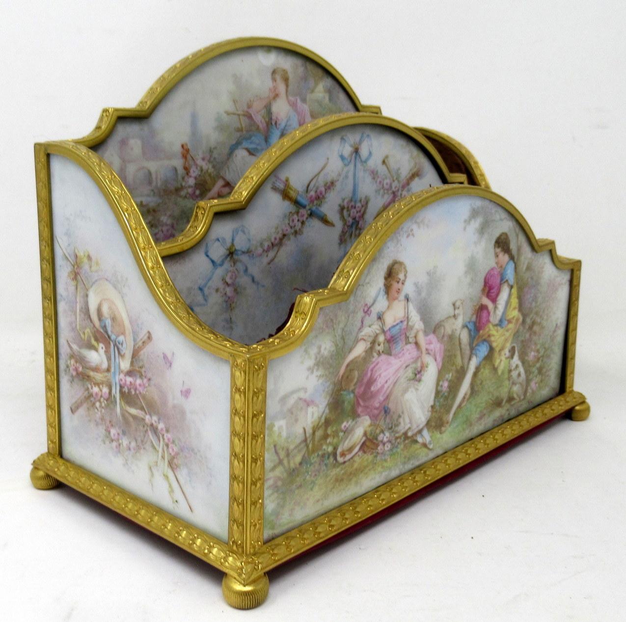 Antique French Sevres Ormolu Gilt Bronze Dore Letters Holder Inkwell Desk Set 1