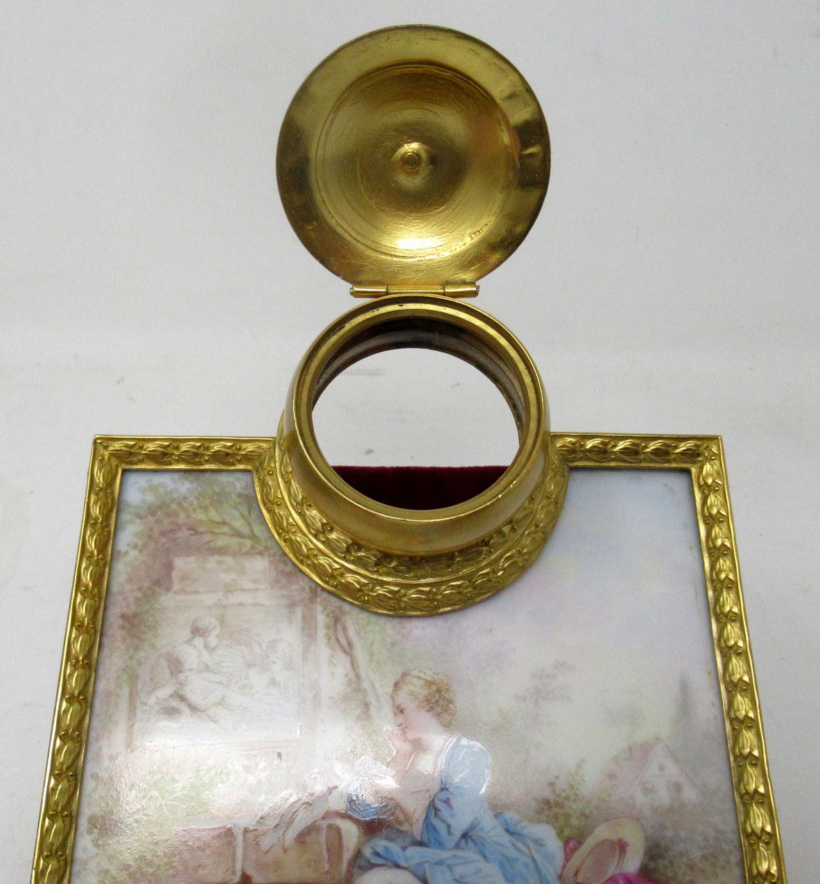 Antique French Sevres Ormolu Gilt Bronze Dore Letters Holder Inkwell Desk Set 2