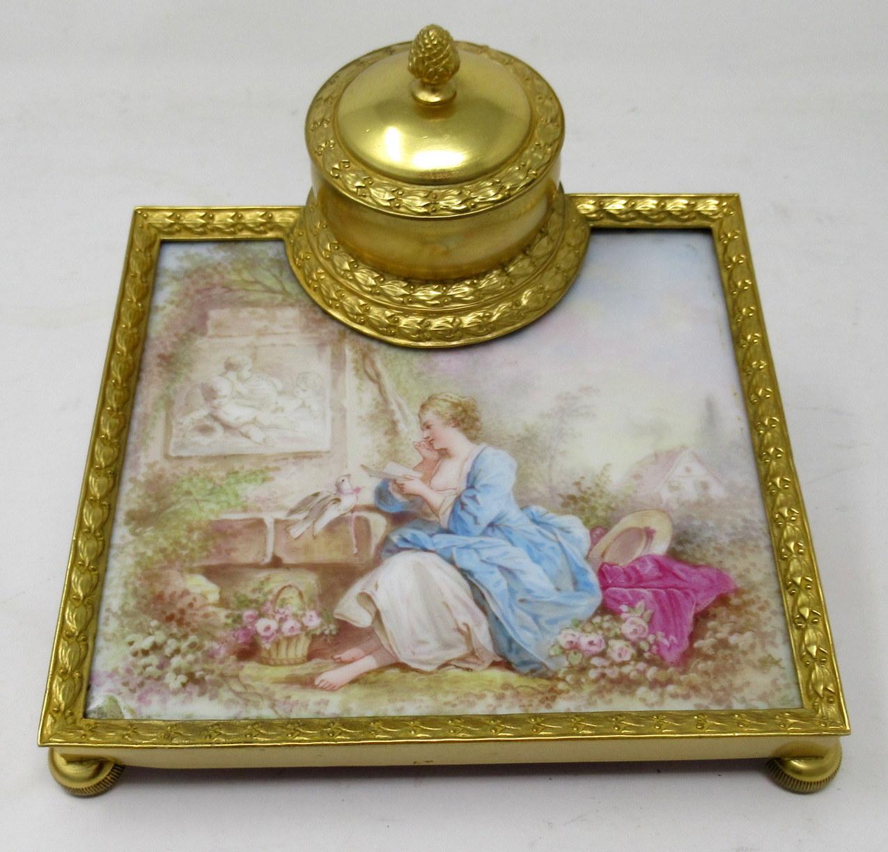 Antique French Sevres Ormolu Gilt Bronze Dore Letters Holder Inkwell Desk Set 3