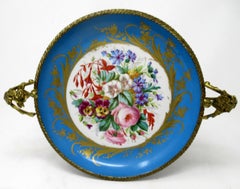 Antique French Sevres Ormolu Gilt Bronze Dore Porcelain Tazza Cabinet Plate Dish