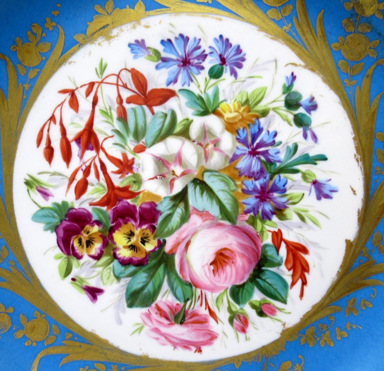 Victorian Antique French Sevres Ormolu Gilt Bronze Dore Porcelain Tazza Cabinet Plate Dish For Sale