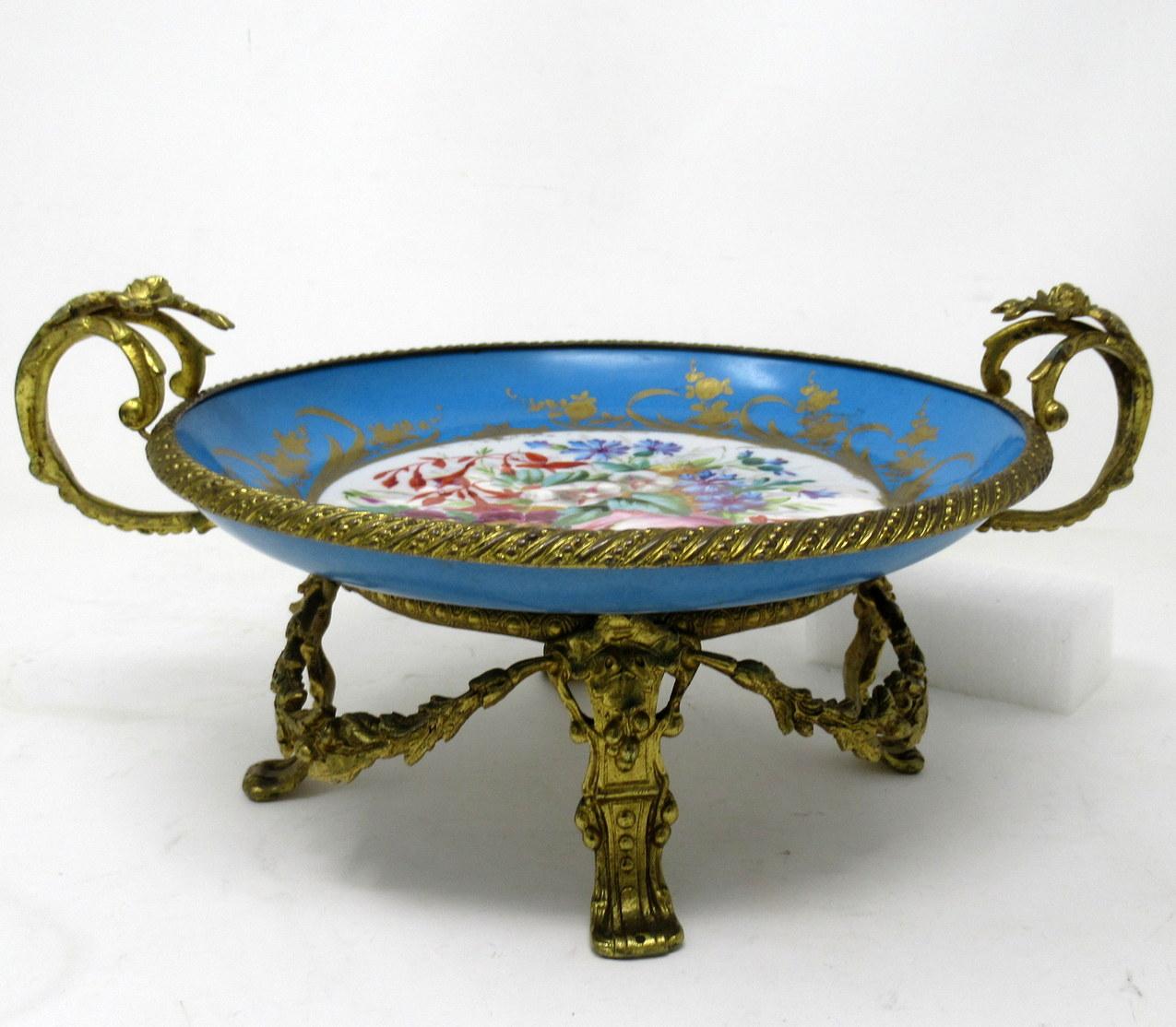 Antique French Sevres Ormolu Gilt Bronze Dore Porcelain Tazza Cabinet Plate Dish For Sale 2