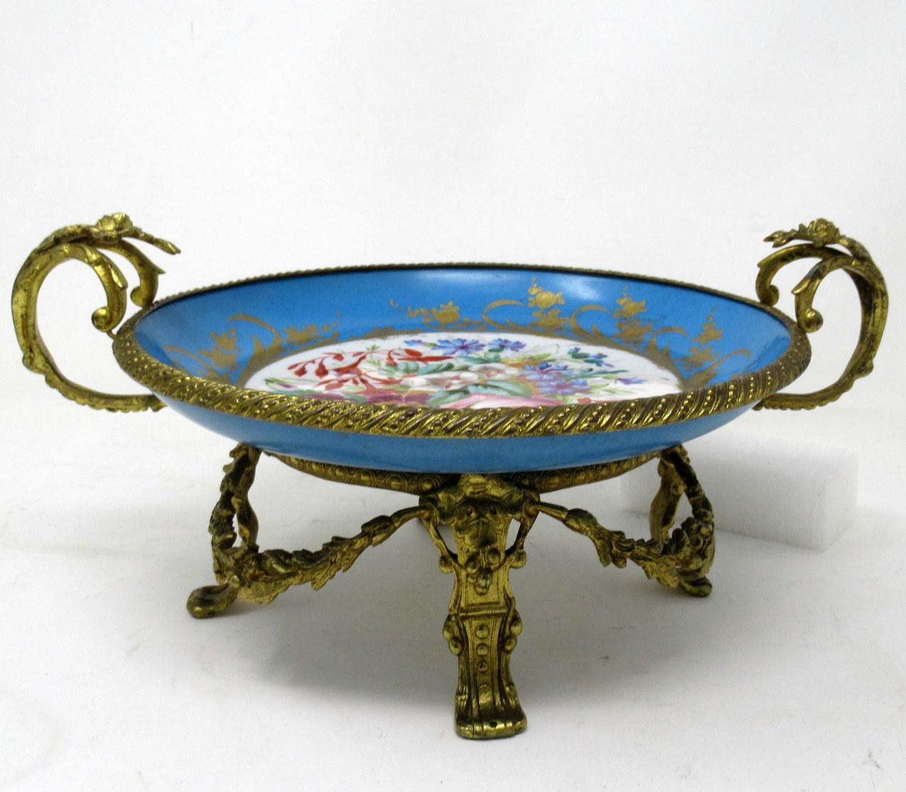 Antique French Sevres Ormolu Gilt Bronze Dore Porcelain Tazza Cabinet Plate Dish 1