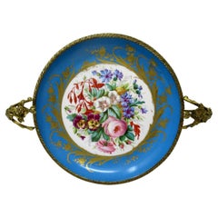 Antique French Sevres Ormolu Gilt Bronze Dore Porcelain Tazza Cabinet Plate Dish