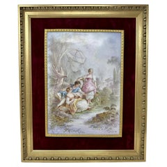 Antique French Sevres Ormolu Gilt Bronze Framed Plaque Hand Painted Picture 19ct