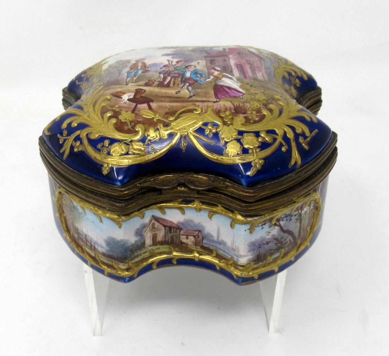 Late Victorian Antique French Sevres Ormolu Porcelain Jewellery Casket Dresser Trinket Box