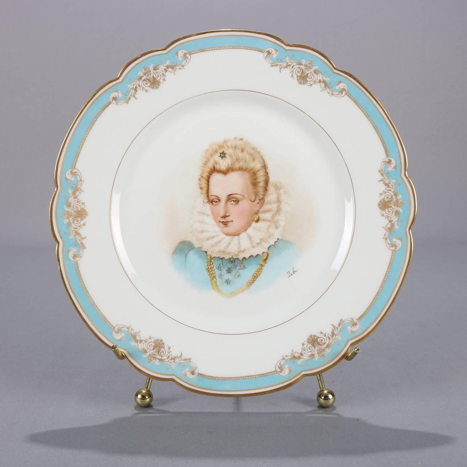 Antique French Sevres Painted and Gilt Portrait Plate of Gabrielle D'estrees 2