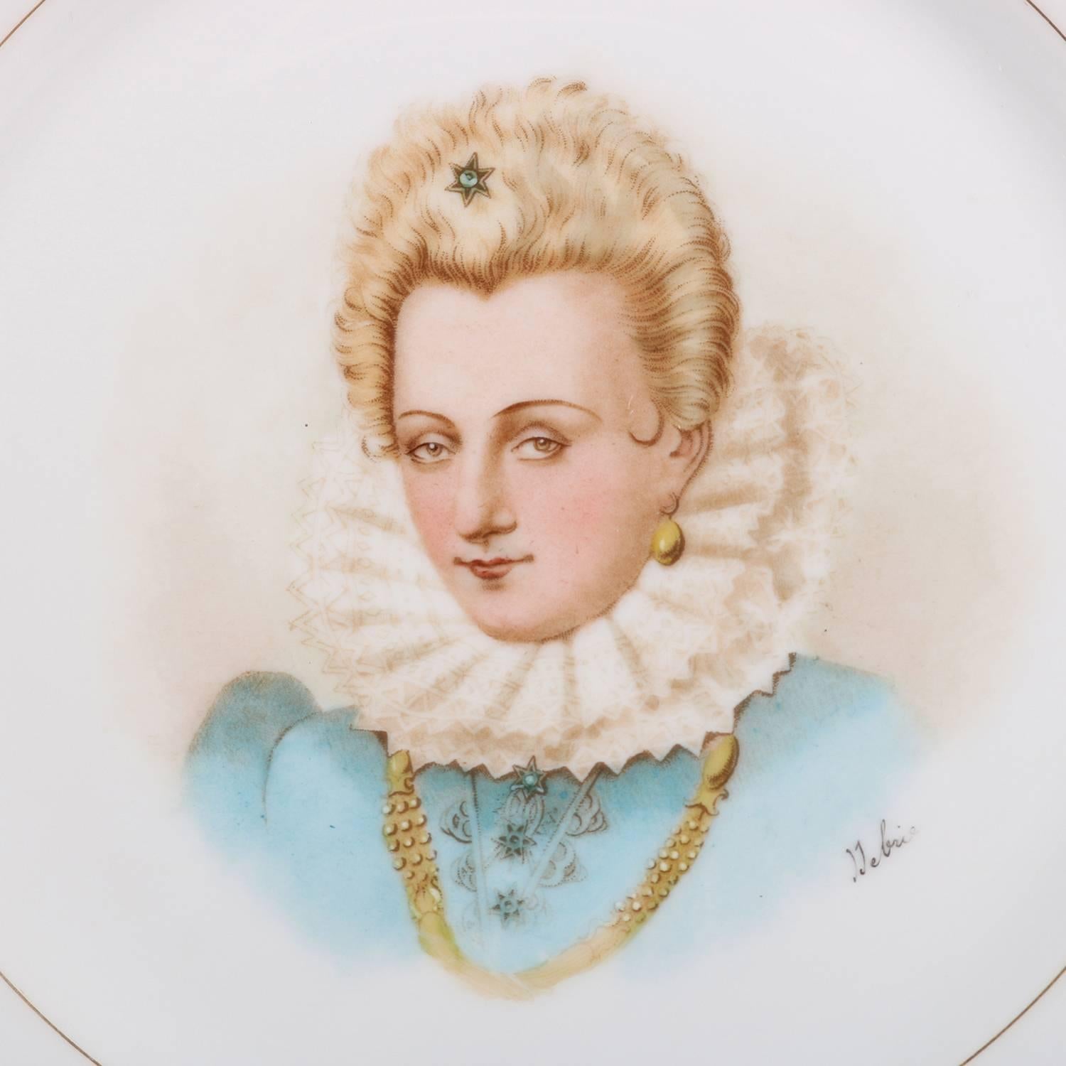 Antique French Sevres Painted and Gilt Portrait Plate of Gabrielle D'estrees 3