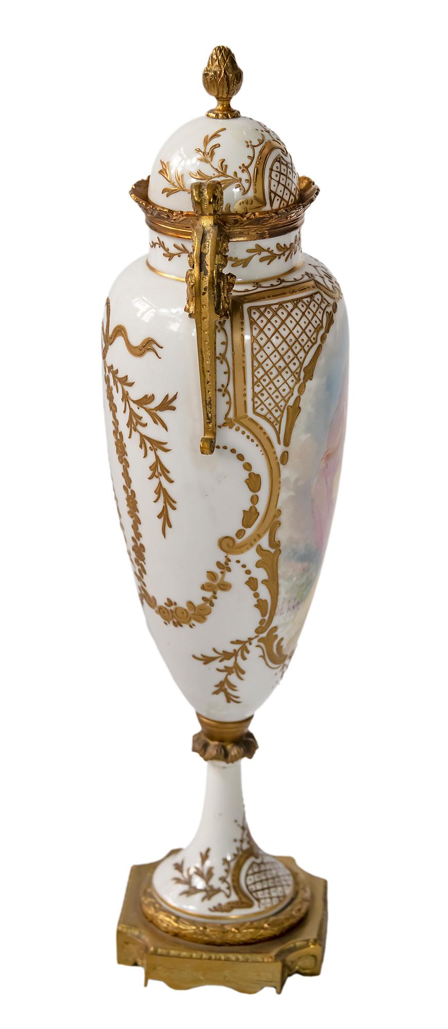 Glazed Antique French Sevres Porcelain and Bronze Lidded Vase For Sale