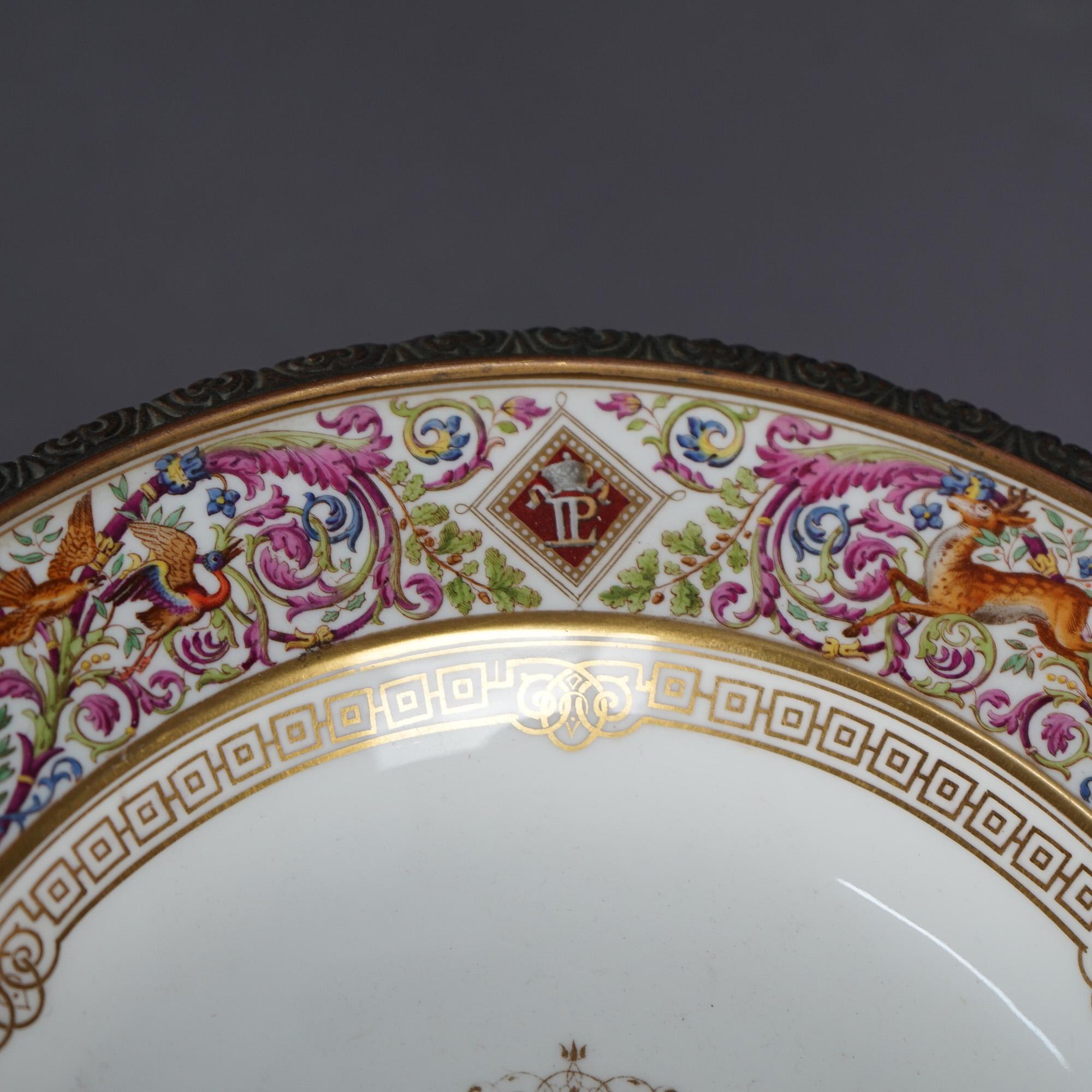 Antique French Sevrés Porcelain and Gilt Bronze Charger C1890 In Good Condition In Big Flats, NY
