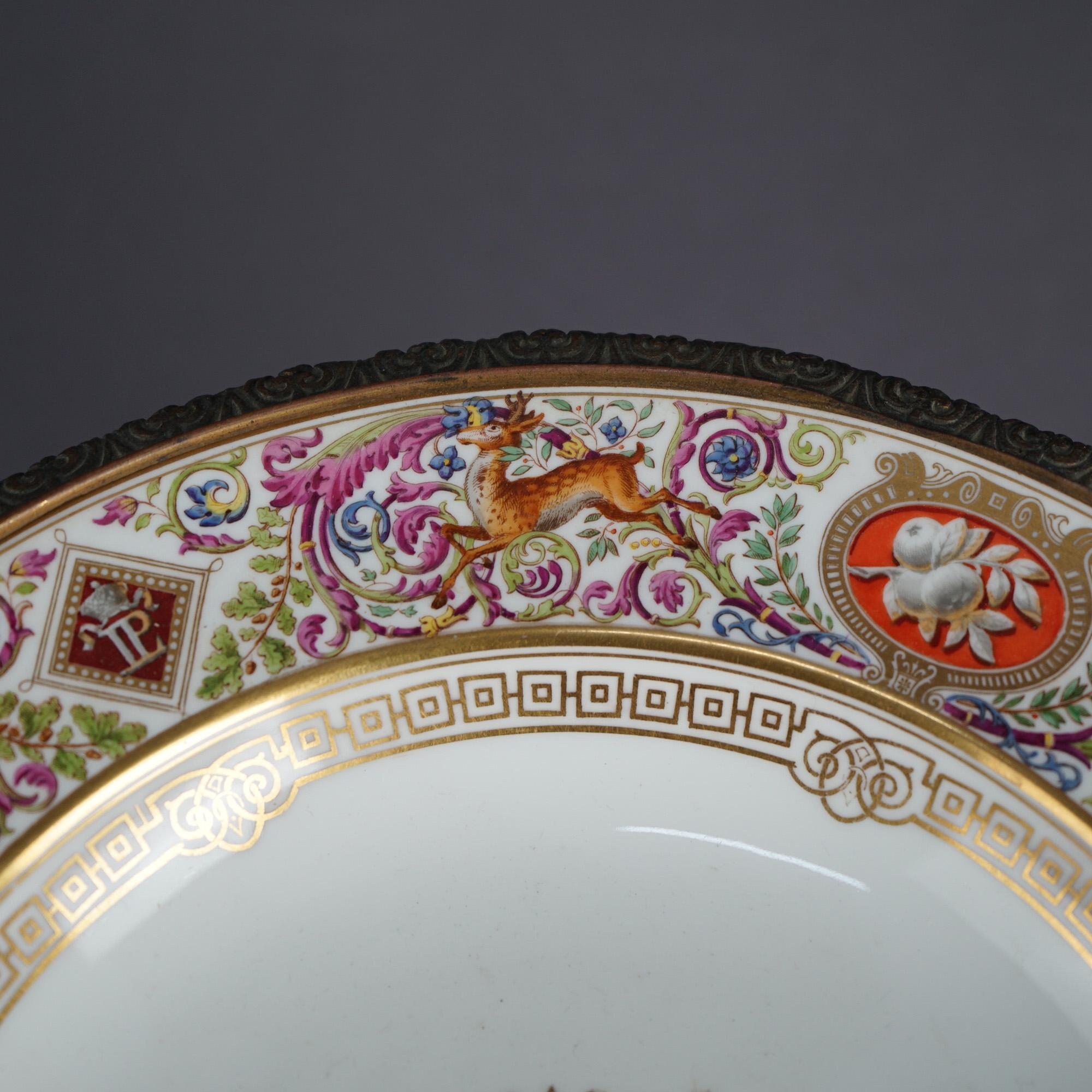 19th Century Antique French Sevrés Porcelain and Gilt Bronze Charger C1890
