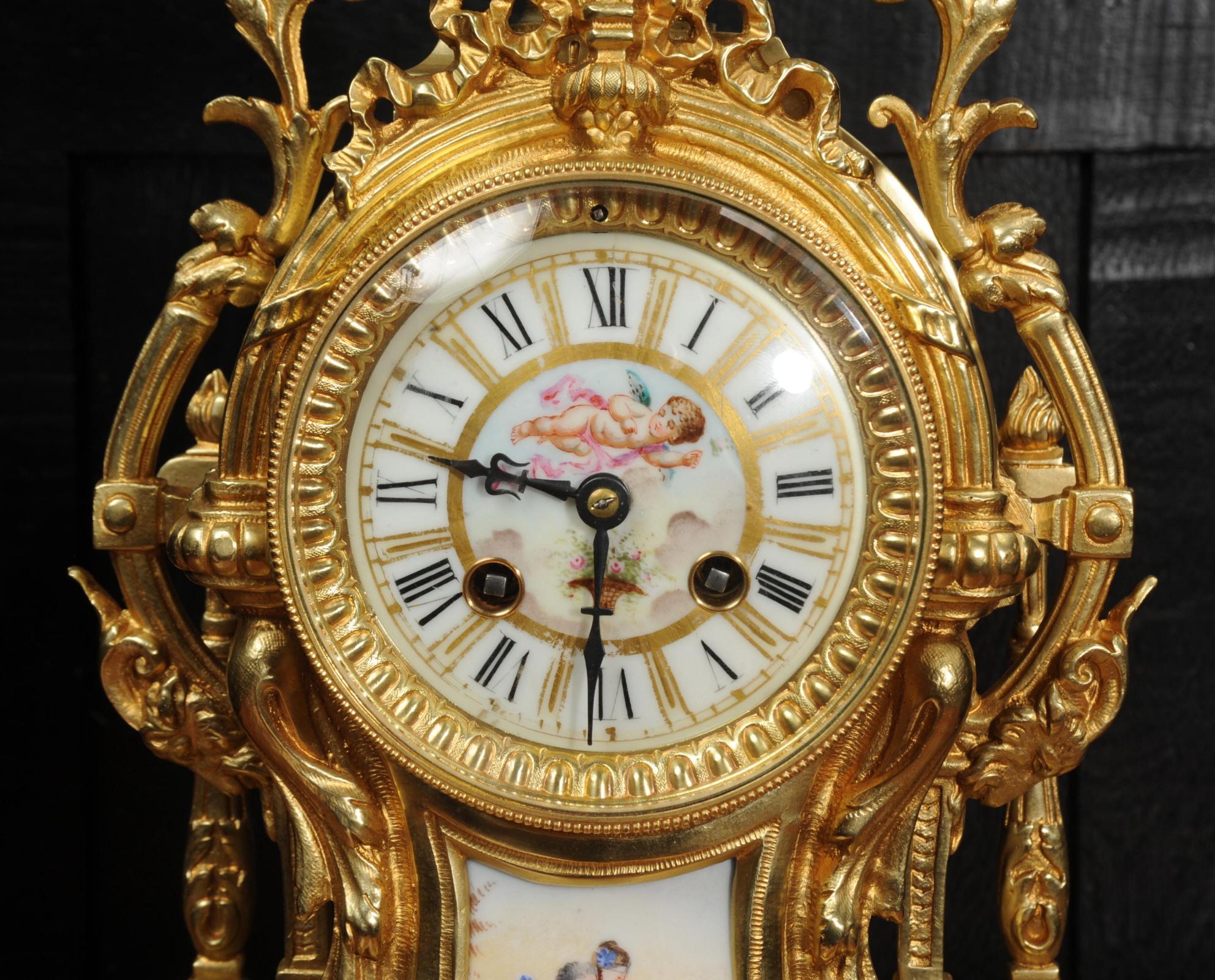 Antique French Sevres Porcelain and Gilt Bronze Clock For Sale 8