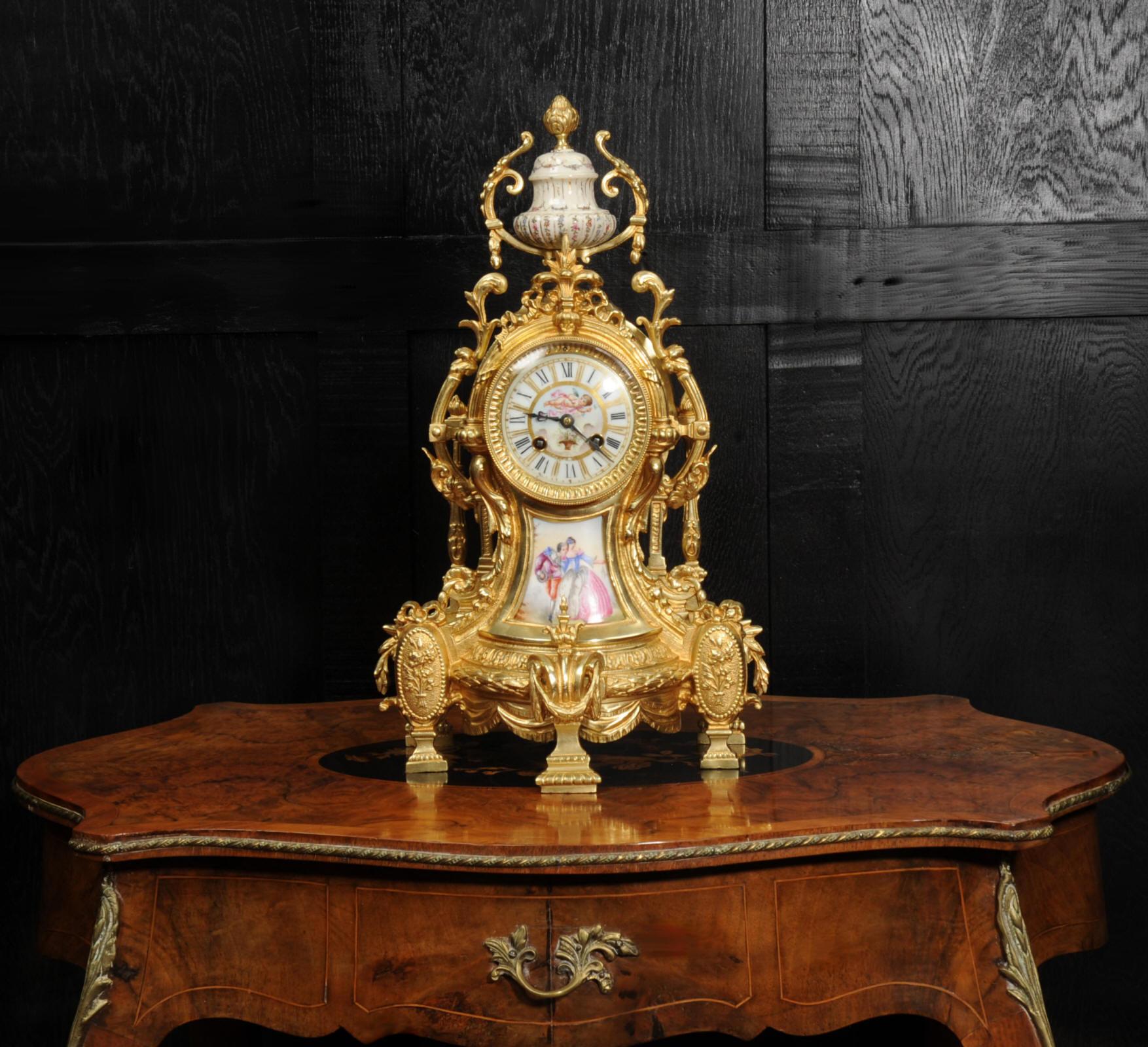 Baroque Antique French Sevres Porcelain and Gilt Bronze Clock For Sale