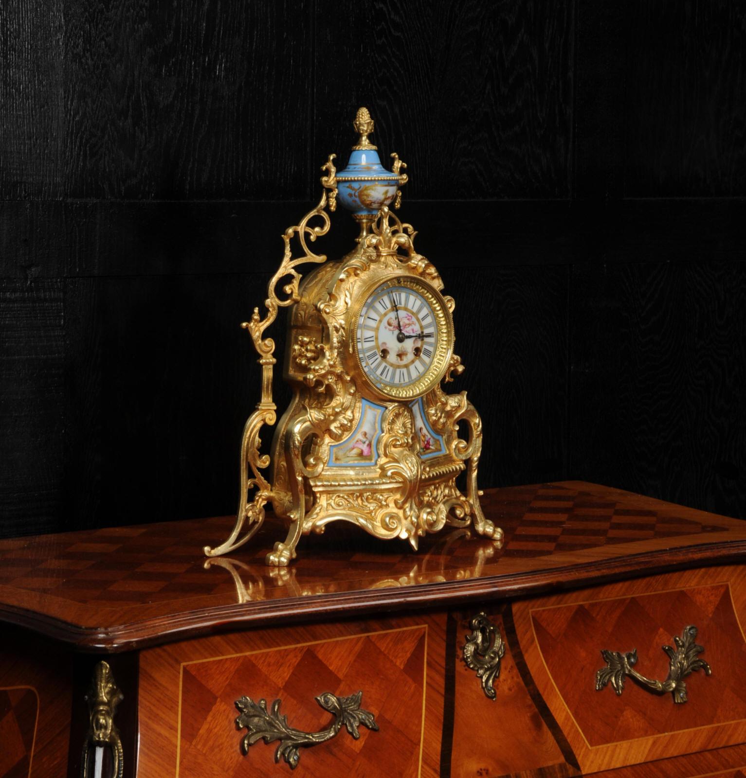 British Antique French Sevres Porcelain and Gilt Bronze Clock