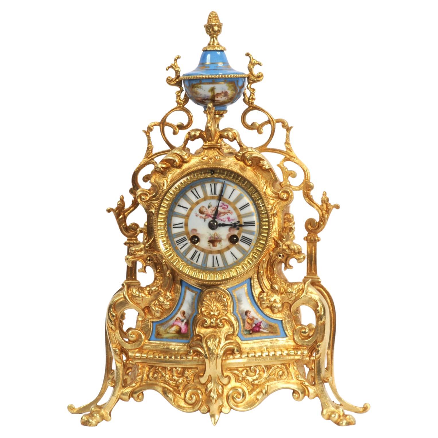 Antique French Sevres Porcelain and Gilt Bronze Clock