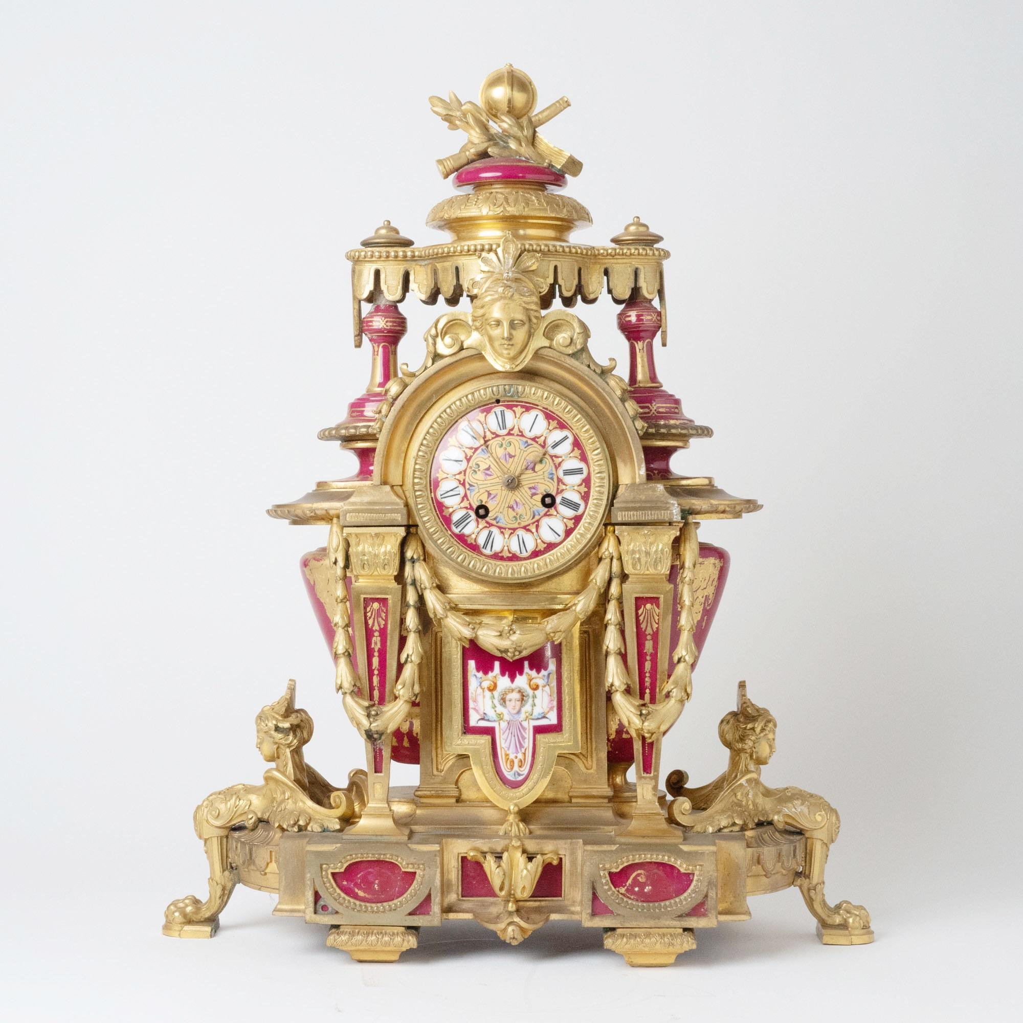 Antique French Sèvres Porcelain and Gilt-Bronze Ormolu Mounted Clock, Mid-19th C For Sale 5