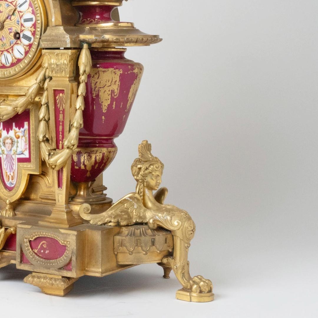Antique French Sèvres Porcelain and Gilt-Bronze Ormolu Mounted Clock, Mid-19th C In Good Condition For Sale In Tarry Town, NY