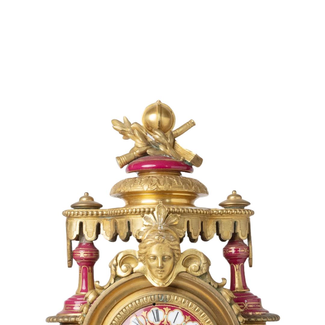 Mid-19th Century Antique French Sèvres Porcelain and Gilt-Bronze Ormolu Mounted Clock, Mid-19th C For Sale