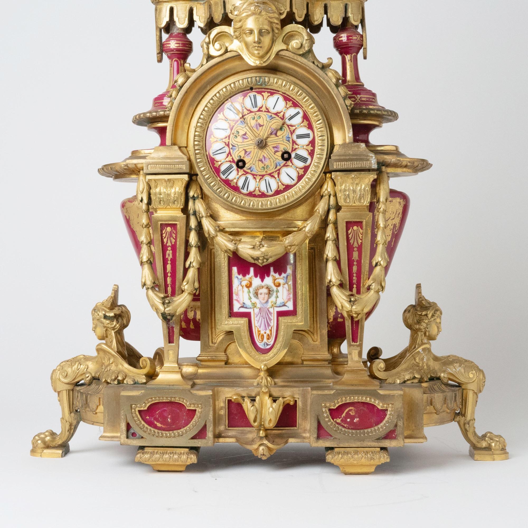 Antique French Sèvres Porcelain and Gilt-Bronze Ormolu Mounted Clock, Mid-19th C For Sale 2