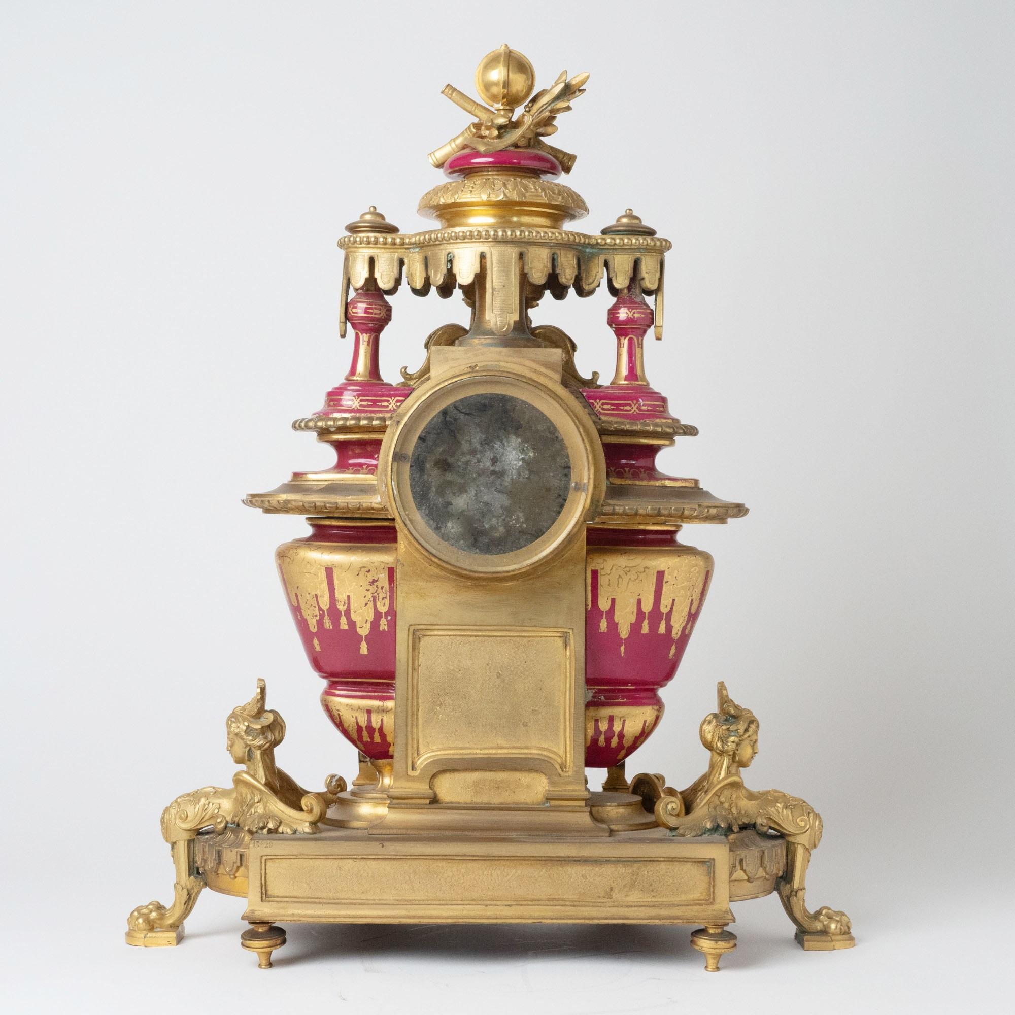 Antique French Sèvres Porcelain and Gilt-Bronze Ormolu Mounted Clock, Mid-19th C For Sale 4